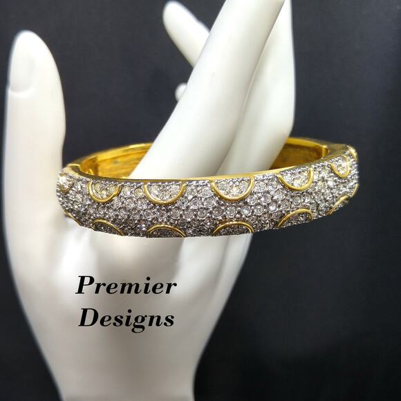 Vtg. Premier Designs Rhinestone Hinged Bracelet, Magnetic Clasp, 1980s, 7 1/2 In - Picture 1 of 10